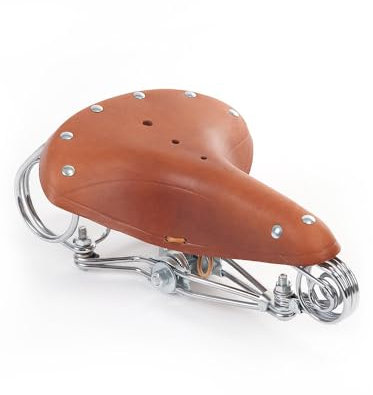 UNISTRENGH Selle de Vélo Vintage en Cuir avec Ressorts Absorption Selle VTT Selle Velo Route Selle Vintage Universel pour Vélo (Marron)