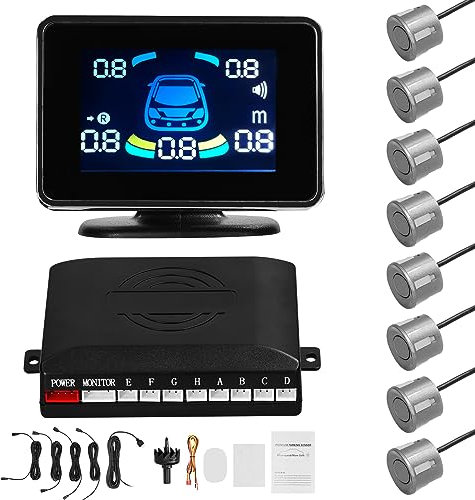 Auto-Parksensor, Rückfahrradarsystem vorne und hinten, unterstützt akustische Warnung/Summer/Stummschaltung mit 8 Parksensoren, Abstandserkennung, LCD-Abstandsanzeige, Lautstärke einstellbar