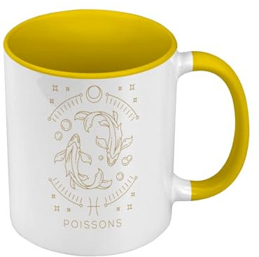 Mug de Couleur Qualité Premium Jaune - Poisson Signe Astrologie Bohème Zodiaque Astres Constellation - Tasse avec anse et intérieur de couleur