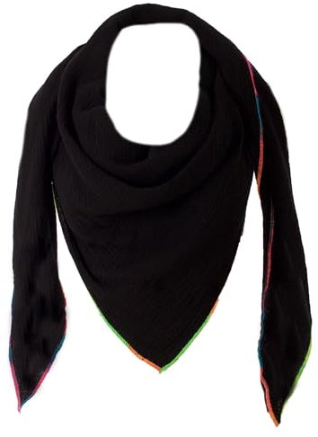 FASHION YOU WANT XXL Tuch 23 Farben Farbwahl Halstuch Musselintuch Musselin Damen Damenhalstuch Dreieckstuch Schal Herren Männer Frauen Herrenhalstuch Dreieckig leicht (einlagig)) (schwarz/bunt)