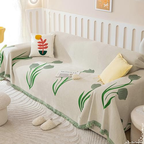 Ayoiow Schlafsofa Überzug Bezug Sofa Grün 2 Sitzer Sofabezug Chenille Tulpenblumen