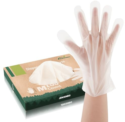 JENCENBIO Lot de 100 gants jetables compostables - Gants écologiques - Taille M - Convient pour l'alimentation et la maison