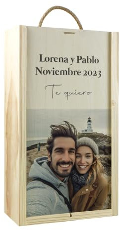 Genérico Caja de Vino Personalizada Foto y Texto Regalo Personalizado Pareja Amigo Amiga Novio Novia San Valentín Cumpleaños (Caja 2 Botellas)