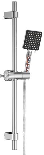 YEAUPE PRO Sistema de cabezal de ducha con barra deslizante de acero inoxidable de 65 cm y manguera de 1,6 m, 6 modos de cabezal de ducha de filtro con soporte de ducha, altura de ducha ajustable para