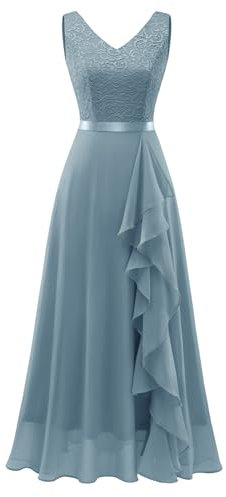 Berylove Abendkleid Damen Lang Elegant Konfirmationskleider Lang Spitzenkleid Damen Konfirmationskleider Jugendweihe Kleider BLP7082 Greyblue S