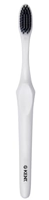 Kent Brushes Smile Manual Toothbrush KO-05, Super Soft Silver and Charcoal Infused, Ideal for Sensitive Teeth, PLA Biodegradable Handle with Soft Bristles in White