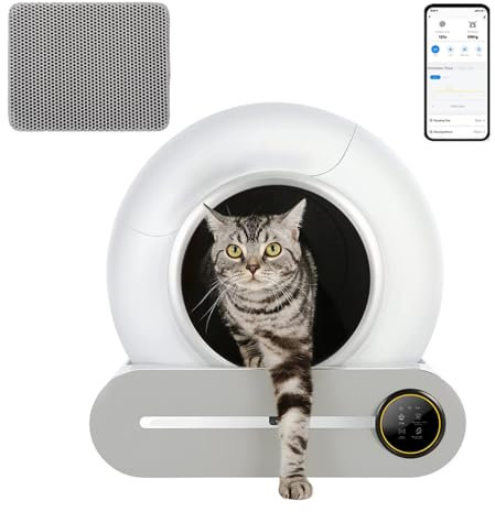 Litiere Chat Autonettoyante Automatique, LitièRe Autonettoyante /65l+9l Grande Capacité/éLimination des Odeurs/ContrôLe App, Poubelle Litiere Chat pour Plusieurs Chats