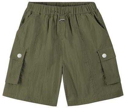 Rolanko Mädchen Sports Kurze Hose Kinder Sommer Midi Länge Cargo Fallschirm Shorts für Teen Laufen Gymnastik, Grün, Größe: 11-12 Jahre/160