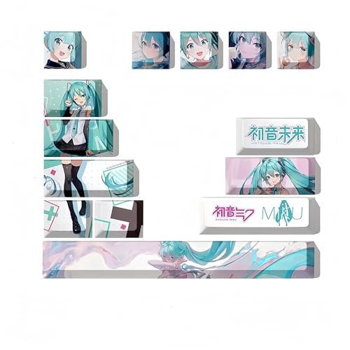Hatsune Miku-Tastenkappen, PBT-Tastenkappen mit 14 Tasten, Thermosublimation, benutzerdefinierte Tastenkappen für Cherry Gateron MX Swithes mechanische Tastaturen.