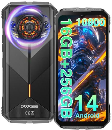 DOOGEE S Punk Telephone Portable Incassable Android 14, 16GB RAM+256GB ROM/TF 1TB, 10800 mAh 33 W, 126dB Haut-Parleur, 50MP+16MP, 6,58’’ FHD+90Hz Smartphone Incassable, Lumière LED/NFC/OTG/IP68/IP69K