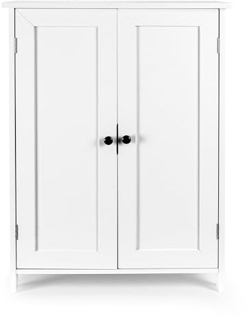 Leomark Weiß universeller Schrank - Serie Meghan - mit schwarzen Griffen provenzalischer Stil, 60 x 30 x 80 (H) cm, Wandmontage Badschrank für Bad, Küche, Wohnzimmer, Schlafzimmer