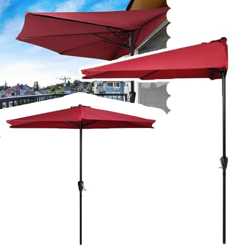 HAEKEBC 270cm Halbschirm Balkonschirm Weinrot Halb-Sonnenschirm, Wandschirm Für Balkon Halbrund Gartenschirm Mit Kurbel, Freien Terrassenschirm(270cm/9ft)
