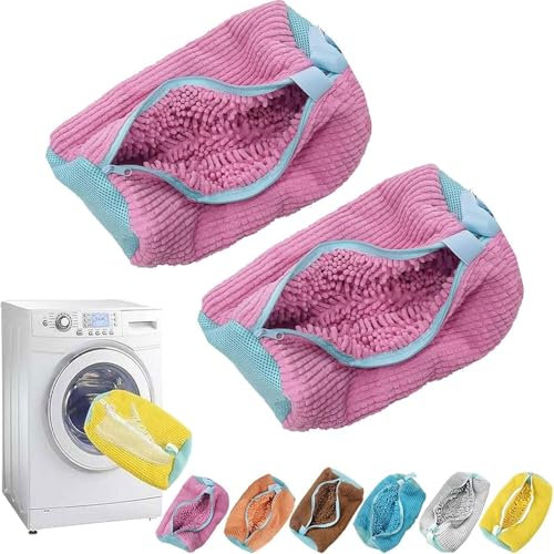 2 Schuhwaschbeutel Waschmaschine Schuhbeutel Wäschesack Waschbeutel Schuhe Sneaker Multi Schutz Wäschenetz Selbstreinigende Schuhe Dicker Wäschesack Erhöhte Reibung(Pink)