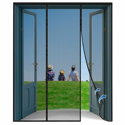 Rideau Porte 285x240cm Anti Anti Insecte Mouche Moustique Moustiquaire Porte Fenetre Facile à Installer sans Percer pour Porte d Entrée Intérieur Patio, Noir