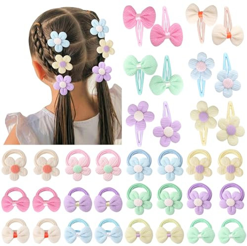 DRESHOW Gomas Pelo Niña Lazos y Flores Suaves sin Costuras Lindos Pinzas y Gomas Pelo Elástica para Niña Bebé Accesorios para el Cabello para Niños Pequeños