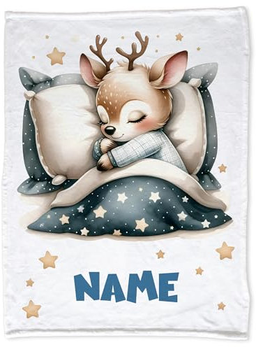 GRAZDesign Babydecke mit Namen personalisiert Rehkitz flauschig, Baby Kuscheldecke zur Geburt, Geburtstag, Weihnachten 100x75cm - Fleecedecke