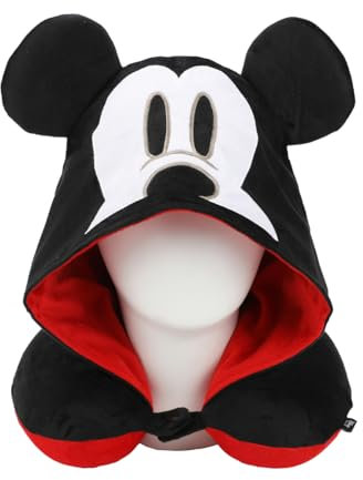 Bioworld Disney Mickey Mouse Red & Black Hooded Neck Pillow, Disney Mickey Mouse Red & Black, Taglia unica