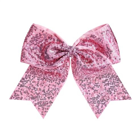 2 Stücke Pailletten Haarschleifen Große Cheer Schleife Jumbo Cheer Haargummis 8 Zoll Pferdeschwanz Halter Cheerleading Schleife Haarschmuck für Teenager Mädchen Frauen College Sport Karneval (Rosa)