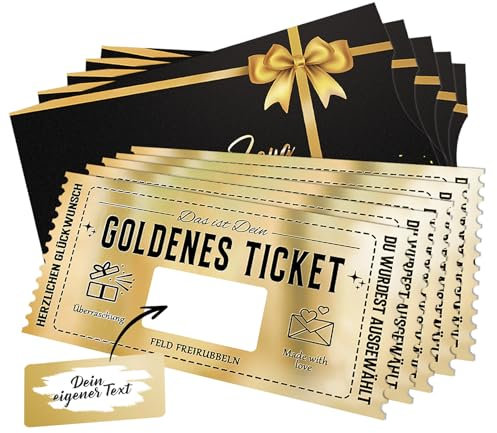 5 Stück Gutschein zum Selber Ausfüllen mit Rubbelaufkleber - Goldenes Ticket - Geschenke für Frauen männer, Geschenk für Freundin, Geburtstagsgeschenk, Wunschgutschein - Zeit Anstatt Zeug