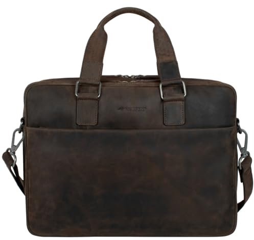Marc Peter® Sydney Lehrertasche Herren Kohle Hunter Leder Aktentasche Laptoptasche Bürotasche Businesstasche groß XXL Umhängetasche Bräun