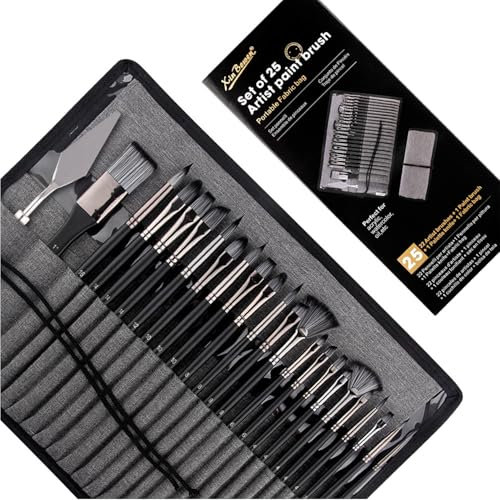 24 Pieces Paint Brush Set, Professional Artist Series,Professional Paintbrushes with Palette Knife and Cloth Roll, Suitable for Artists and Beginners for Acrylic Painting, Oil, Watercolor, Gouache.