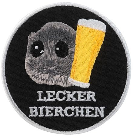 Urbanski Patch Lecker Bierchen Hamster mit Bier zum Aufbügeln 7,4 x 7,4 cm | Aufnäher Applikation Bügelbild
