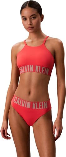 Calvin Klein Donna Top Bikini Bralette con Fascia Sottoseno con Logo, Rosa (Punch Pink), S