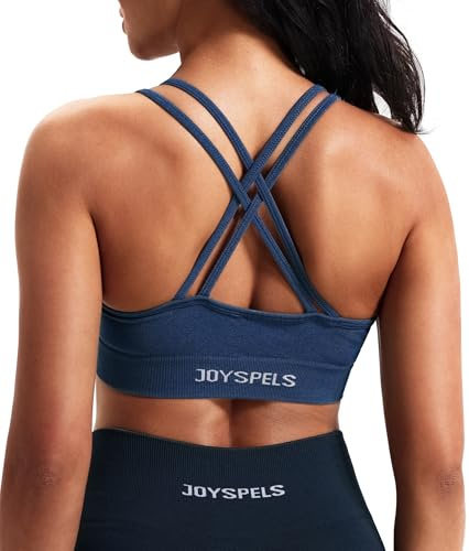 JOYSPELS Sport BH Damen Ohne Bügel Gepolstert Gekreuzt Rücken Push Up trägerloser BH Crop Tops Seamless Workout Bra
