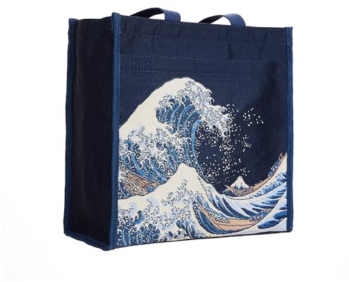 Signare Tapestry Shoulder Bag Shopping Bag for Women with British Museum Wave Design (British Museum - Great Wave Off Kanagawa, SHOP-) | Large capacity | Reusable everyday bag | Comfortable shoulder straps | Durable woven tapestry | Lightweight daily carry