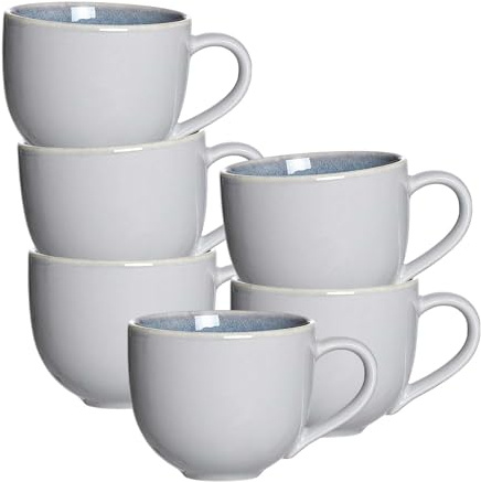 Ritzenhoff & Breker Skagen Stone Kaffeetassen 6er Set | Tassen mit Henkel 220 ml | Porzellan-Geschirr mit Reaktivglasur |Spülmaschinen- & Mikrowellenfest | Steingrau
