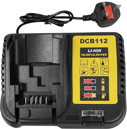 DCB112 Replacement Battery Charger, Compatible Charger for Dewalt 10.8V 14.4V 18V 20V Li-ion Battery, for DEWALT DCB115 DCB118 DCB102BP DCB107 DCB120 DCB127 DCB200 DCB201 DCB203 (UK Plug)