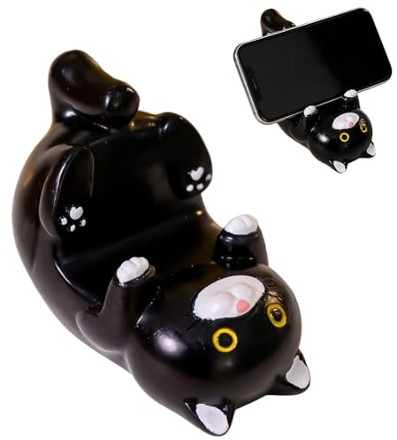 QYJMLH Katzen Handy Ständer,Süßer Katze Universal-Handyhalter für den Schreibtisch Handys Halterungen,Für Geburtstagsgeschenke,Dekoration,Niedlicher Handyhalter für Tisch- 8.3 * 5.8 * 5CM (Schwarz)