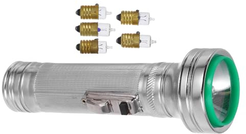Alipis Old-fashioned Metal Flashlight 80’s Style Handheld Torch with 2 Size D Batteries and 5 Bulbs Vintage Photo Prop for Outdoor and Bedside Use