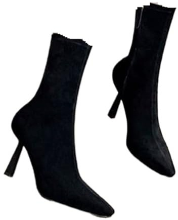 GSXLZ Scarponi Neve Donna Stivali corti da donna con tacco alto, estivi, sottili, medi, a punta, elastici(Black,39)