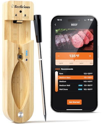 Drahtloses Fleischthermometer - Bluetooth Smart Probe mit ±1.-13.3 °C Genauigkeit & 0.5s Reaktion, IP67 wasserdicht, iOS & Android kompatibel für Grill, BBQ, Ofen, Smoker, Air Fritteuse, Rotisserie