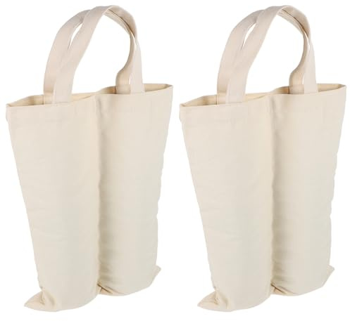 Lurrose 2pcs Reusable Canvas Wine Bags with Divider Portable 2 Bottle Wine Tote Carrier in Beige 35x28cm for Travel Party and Storage