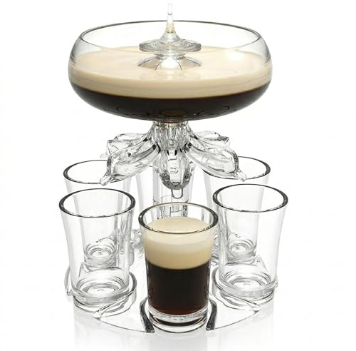 Baby Guinness Shot Glasses Set with 6 Glasses, Shot Glass Dispenser and Holder, Acrylic Touchless Pourer for Party Drinks, Home Bar & Gifts