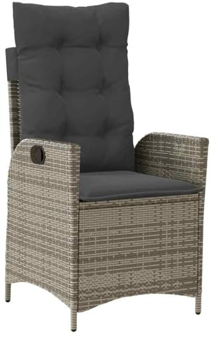 QJBSAVVA Gartensessel Verstellbar mit Kissen Grau Poly Rattan Gartenstuhl mit Liegefunktion Polyrattan Sessel für Garten Balkon Terrasse Bequemer Relaxsessel mit Stahlrahmen und Polster