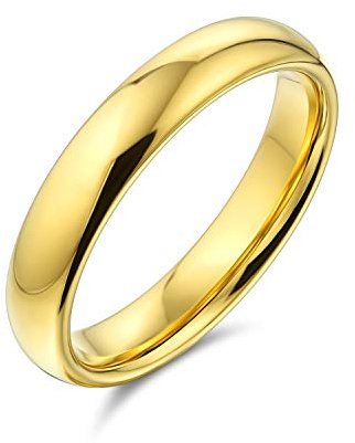 Bling Jewelry Plain Simple Thin Dome Couples Titanium Wedding Band Polished Gold Plated Ring For Men For Women Comfort Fit 4MM