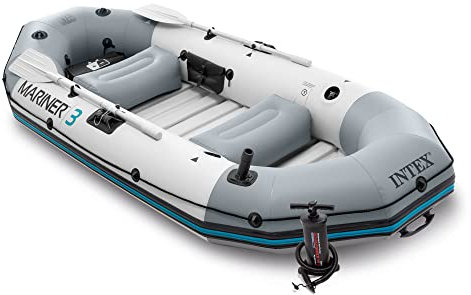 Intex Mariner Bateau Gonflable pour 3, 3 Personnes avec rames en Aluminium et Pompe à air à Haut rendement (dernier modèle)
