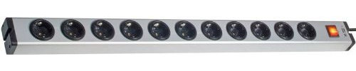 ALU-UNIVERSAL 11-Fach Aluminium-Steckdosenleiste mit beleuchtetem Hauptschalter - 1,5m-Zuleitung - Massives VOLL-Aluminium-Gehäuse max. 250 V7AC, 50 Hz, 16A, 3.600 W - Ehmann 0601x00112031