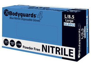 Polyco Bodyguards 4 Case of 1000 (10 boxes of 100) Blue Nitrile Powder Free Disposable Gloves All Sizes (Large)