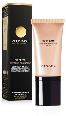 Atashi DD Cream Antiedad SPF 15, Crema Hidratante Antiarrugas con Color, 8 Beneficios en 1, Tratamiento Facial Efecto Buena Cara, Con Retinol, Formato Airless, Tono Bronce Intenso, 50 ml