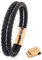 Akitsune Simplicitas Lederarmband | Magnetisch Premium Armschmuck Frauen Herren Geflochten Männer Handgefertigt Armband - Gold - Schwarz 18cm
