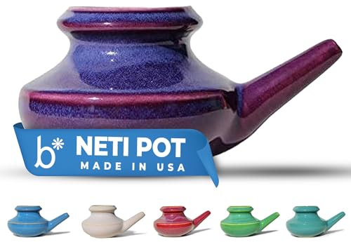 Baraka Handcrafted Ceramic Neti Pot - Sinus Tool for Home - Nose & Nasal Cleaner - Dishwasher Safe - Durable Neti Pot- Food Grade Ceramic Glazes - Lightweight - Made in USA - 10oz (Purple)