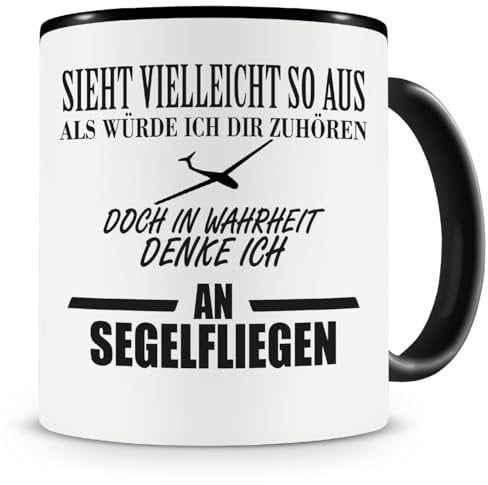 Samunshi® Ich denke an Segelfliegen Tasse Kaffeetasse Teetasse Kaffeepott Kaffeebecher Becher H:95mm/D:82mm schwarz