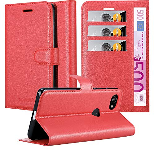 Cadorabo Hülle kompatibel mit Google Pixel 2 XL Handyhülle aus Premium Kunst Leder Flip Klappbare Stoßfeste Magnetische [Standfunktion] [Kartenfächern] Cover Hülle für Google Pixel 2 XL Tasche in Rot
