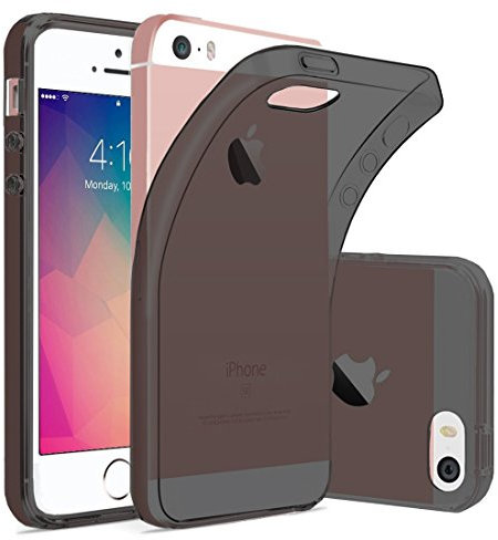 wortek iPhone 5 iPhone 5S iPhone SE Hülle Liquid Silikon Halb Transparent Ultra Dünn Schlank Bumper Handyhülle Premium Kratzfest TPU Schutzhülle Schwarz für iPhone 5/5S/SE Case
