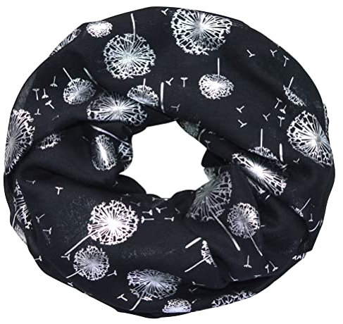 thb Richter Loopschal Rundschal mit Pusteblume Muster Schlauchschal Schals Halstuch Loop Natur Pusteblumen Blumen Print Aufdruck Fliegende Pusteblumen Flying (Schwarz)