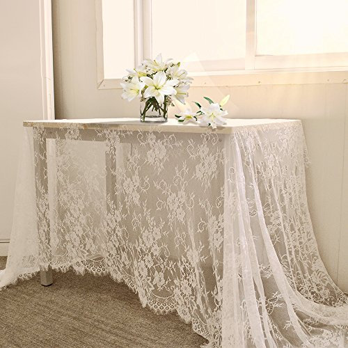 Yizunnu Weiße Spitzentischdecke, Hochzeit, Party, Bankett, Tischtuch, rechteckig, 150 x 300 cm
